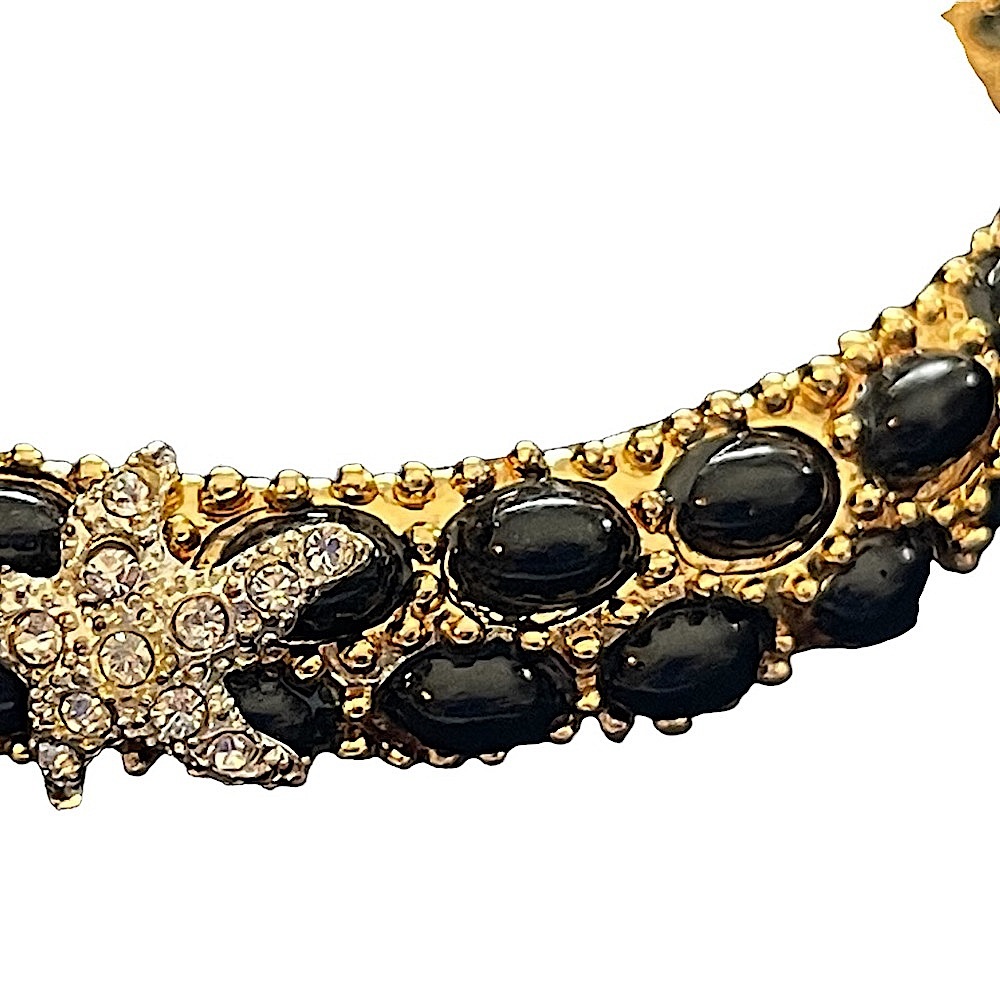 Kenneth J. Lane-inspired BLACK CABOCHON CLAMPER BRACELET w/Starfish Gold&Silver - Picture 4 of 8